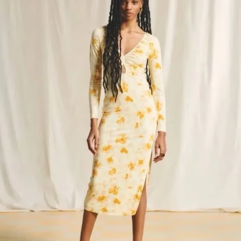 Abercrombie & Fitch Yellow Floral Long Sleeve Dress